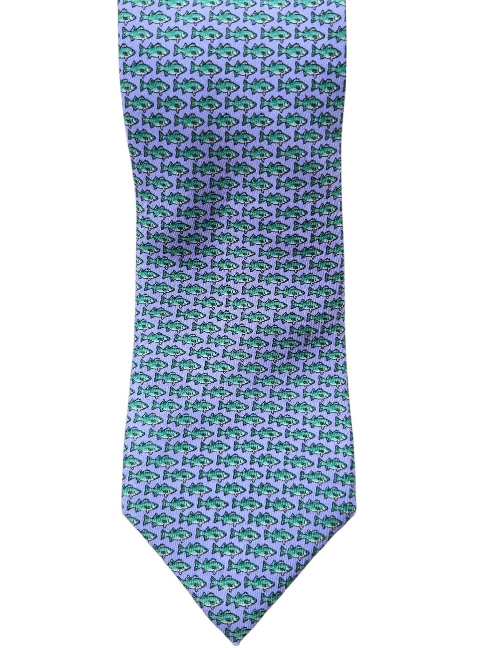 Vineyard Vines Silk Purple With Green Fish Neck Tie